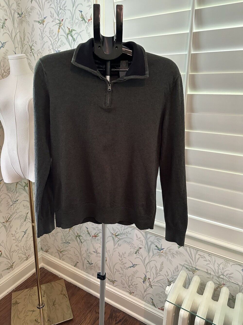 (Medium) Mens Banana Republic Cashmere Blend 1/4 Zip Sweatshirt Dark Green EUC